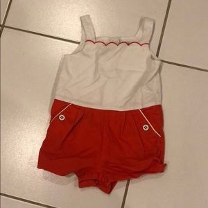 Janie and Jack Orange and white romper 12-18 mo